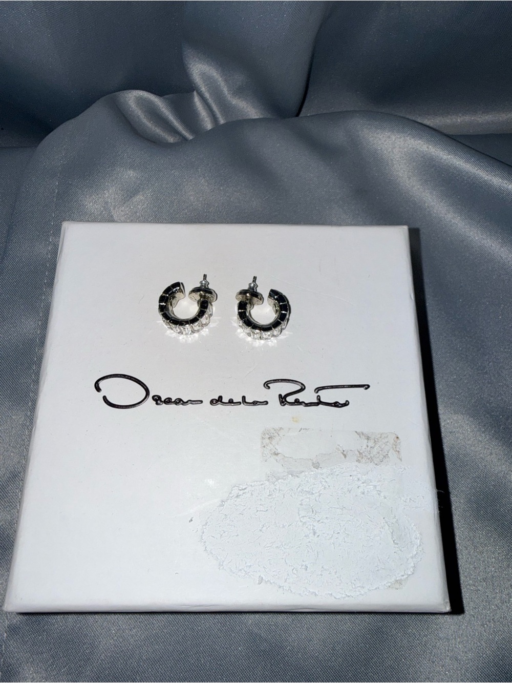 Oscar de la Renta Silver Crystal-Trim Hoop Earrings
